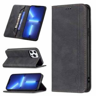 For iPhone 13 Pro Max Magnetic RFID Blocking Anti-Theft Leather Case with Holder & Card Slots & Wallet (Black)