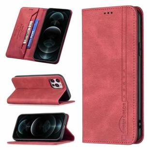 For iPhone 12 / 12 Pro Magnetic RFID Blocking Anti-Theft Leather Case with Holder & Card Slots & Wallet(Red)