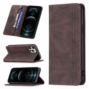 For iPhone 12 / 12 Pro Magnetic RFID Blocking Anti-Theft Leather Case with Holder & Card Slots & Wallet(Brown)
