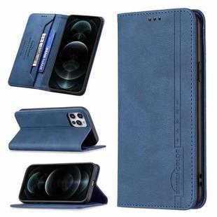 For iPhone 12 / 12 Pro Magnetic RFID Blocking Anti-Theft Leather Case with Holder & Card Slots & Wallet(Blue)