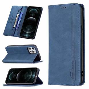 For iPhone 12 Pro Max Magnetic RFID Blocking Anti-Theft Leather Case with Holder & Card Slots & Wallet(Blue)