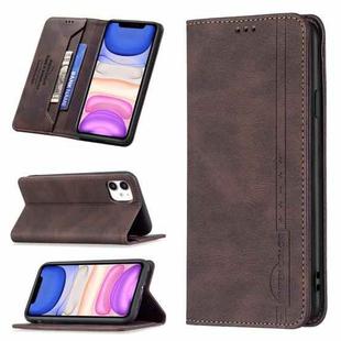 For iPhone 11 Magnetic RFID Blocking Anti-Theft Leather Case with Holder & Card Slots & Wallet (Brown)