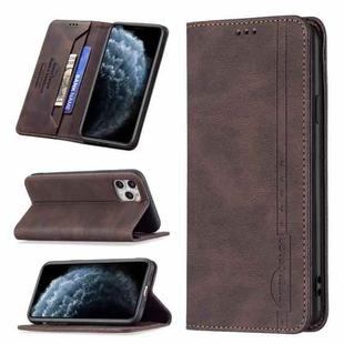 For iPhone 11 Pro Magnetic RFID Blocking Anti-Theft Leather Case with Holder & Card Slots & Wallet (Brown)