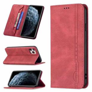 For iPhone 11 Pro Max Magnetic RFID Blocking Anti-Theft Leather Case with Holder & Card Slots & Wallet (Red)
