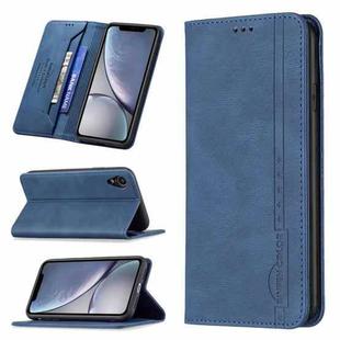 For iPhone XR Magnetic RFID Blocking Anti-Theft Leather Case with Holder & Card Slots & Wallet(Blue)