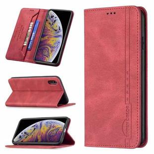 For iPhone XS Max Magnetic RFID Blocking Anti-Theft Leather Case with Holder & Card Slots & Wallet(Red)
