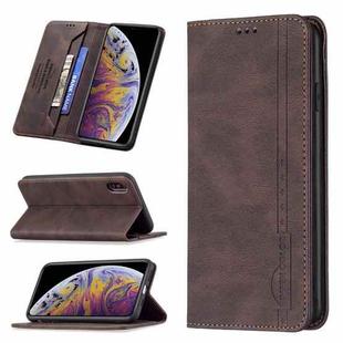 For iPhone XS Max Magnetic RFID Blocking Anti-Theft Leather Case with Holder & Card Slots & Wallet(Brown)