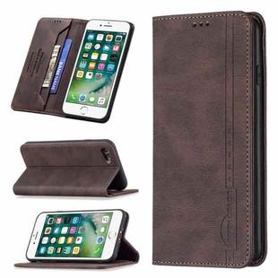 For iPhone SE 2022 / SE 2020 / 8 / 7 Magnetic RFID Blocking Anti-Theft Leather Case with Holder & Card Slots & Wallet(Brown)