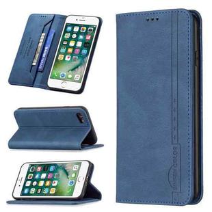 For iPhone SE 2022 / SE 2020 / 8 / 7 Magnetic RFID Blocking Anti-Theft Leather Case with Holder & Card Slots & Wallet(Blue)