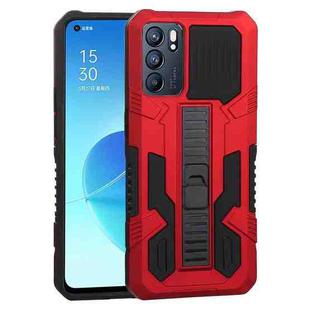 For OPPO Reno6 Vanguard Warrior All Inclusive Double-color Shockproof TPU + PC Protective Case with Holder(Red)