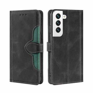 For Samaung Galaxy S22 5G Skin Feel Straw Hat Horizontal Flip Leather Case with Holder & Card Slots(Black)