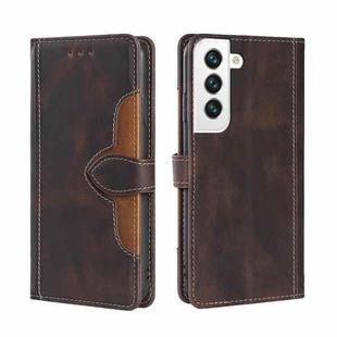 For Samaung Galaxy S22 5G Skin Feel Straw Hat Horizontal Flip Leather Case with Holder & Card Slots(Brown)