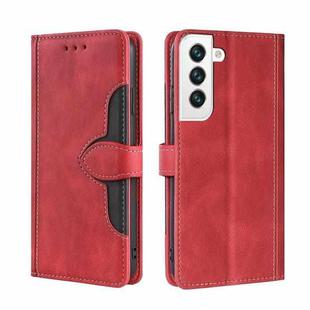 For Samaung Galaxy S22 5G Skin Feel Straw Hat Horizontal Flip Leather Case with Holder & Card Slots(Red)