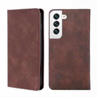 For Samaung Galaxy S22 5G Skin Feel Magnetic Horizontal Flip Leather Case with Holder & Card Slots(Dark Brown)