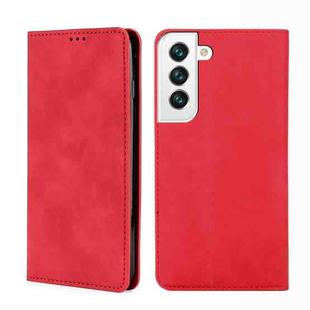 For Samaung Galaxy S22 5G Skin Feel Magnetic Horizontal Flip Leather Case with Holder & Card Slots(Red)