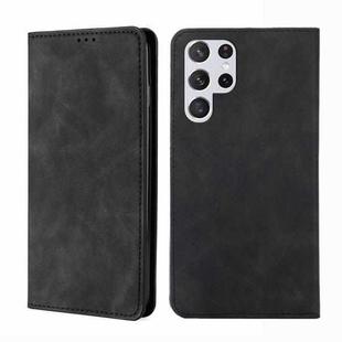 For Samaung Galaxy S22 Ultra 5G Skin Feel Magnetic Horizontal Flip Leather Case with Holder & Card Slots(Black)