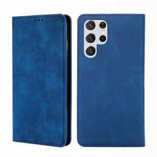 For Samaung Galaxy S22 Ultra 5G Skin Feel Magnetic Horizontal Flip Leather Case with Holder & Card Slots(Blue)