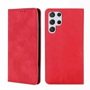 For Samaung Galaxy S22 Ultra 5G Skin Feel Magnetic Horizontal Flip Leather Case with Holder & Card Slots(Red)