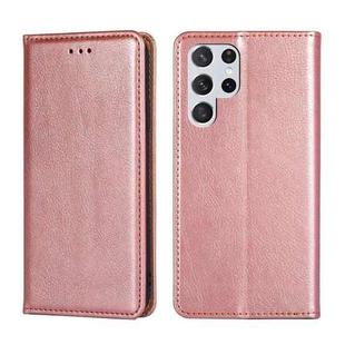 For Samaung Galaxy S22 Ultra 5G Pure Color Magnetic Horizontal Flip Leather Case with Holder & Card Slot & Wallet(Rose Gold)