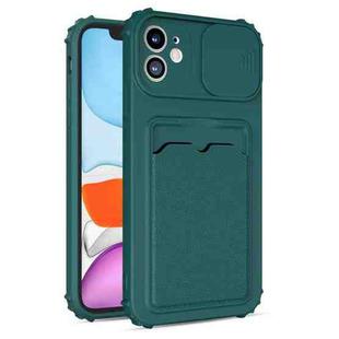 Sliding Camera Cover Design TPU Shockproof Case with Card Slot For iPhone 13 mini(Deep Green)
