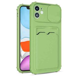 Sliding Camera Cover Design TPU Shockproof Case with Card Slot For iPhone 13(Green)