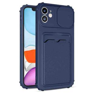 Sliding Camera Cover Design TPU Shockproof Case with Card Slot For iPhone 13 Pro Max(Blue)