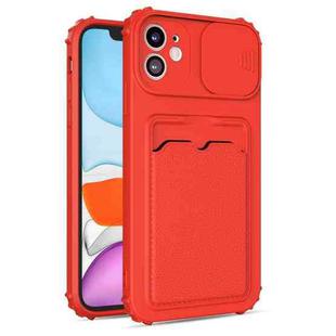 Sliding Camera Cover Design TPU Shockproof Case with Card Slot For iPhone 12 Pro(Red)