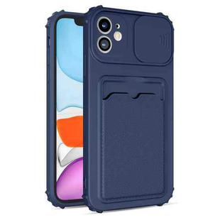 Sliding Camera Cover Design TPU Shockproof Case with Card Slot For iPhone 11 Pro Max(Blue)