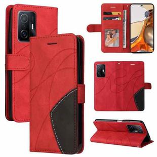 For Xiaomi 11T / 11T Pro Dual-color Splicing Horizontal Flip PU Leather Case with Holder & Card Slots & Wallet(Red)