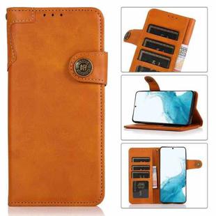 For Samsung Galaxy S22 5G KHAZNEH Dual-Splicing Cowhide Texture Horizontal Flip Leather Case with Holder & Card Slots & Wallet & Lanyard(Brown)