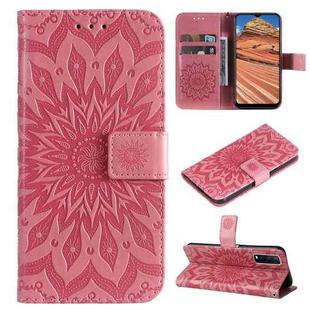 For vivo Y11s/Y12A/Y12s/Y20/Y20A/Y20s/Y20i/Y20G/Y20SG Pressed Printing Sunflower Pattern Horizontal Flip PU Leather Case with Holder & Card Slots & Wallet & Lanyard(Pink)