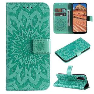 For vivo Y11s/Y12A/Y12s/Y20/Y20A/Y20s/Y20i/Y20G/Y20SG Pressed Printing Sunflower Pattern Horizontal Flip PU Leather Case with Holder & Card Slots & Wallet & Lanyard(Green)