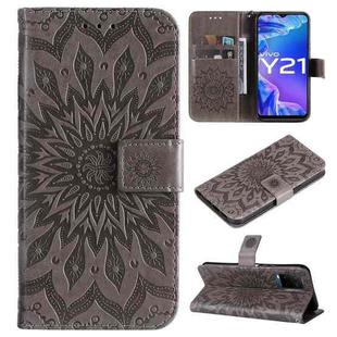 For vivo Y21/Y21s/Y33s Pressed Printing Sunflower Pattern Horizontal Flip PU Leather Case with Holder & Card Slots & Wallet & Lanyard(Grey)