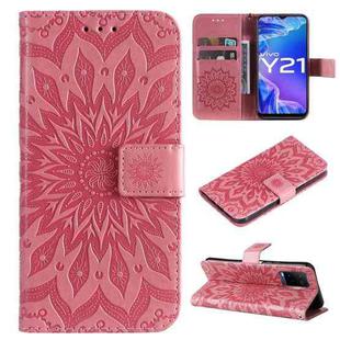 For vivo Y21/Y21s/Y33s Pressed Printing Sunflower Pattern Horizontal Flip PU Leather Case with Holder & Card Slots & Wallet & Lanyard(Pink)