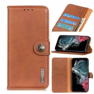 For Samsung Galaxy S22 Ultra 5G KHAZNEH Cowhide Texture Horizontal Flip Leather Case with Holder & Card Slots & Wallet(Brown)