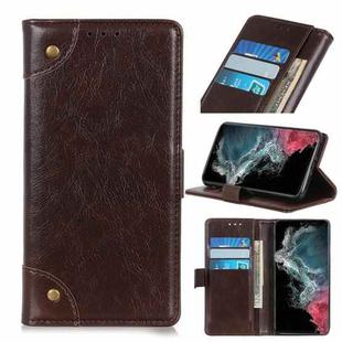 For Samsung Galaxy S22 Ultra 5G Copper Buckle Nappa Texture Horizontal Flip Leather Case with Holder & Card Slots & Wallet(Coffee)