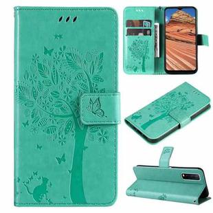 For vivo Y11s/Y12A/Y12s/Y20/Y20A/Y20s/Y20G/Y20SG Tree & Cat Embossing Pattern Horizontal Flip PU Leather Case with Holder & Card Slots & Wallet & Lanyard(Green)
