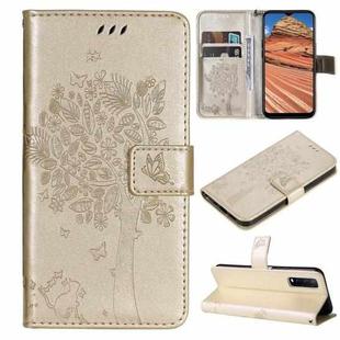 For vivo Y11s/Y12A/Y12s/Y20/Y20A/Y20s/Y20G/Y20SG Tree & Cat Embossing Pattern Horizontal Flip PU Leather Case with Holder & Card Slots & Wallet & Lanyard(Gold)