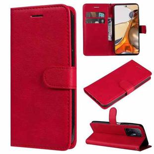 For Xiaomi Mi 11T / 11T Pro Pure Color Horizontal Flip Leather Case with Holder & Card Slots & Wallet & Lanyard(Red)