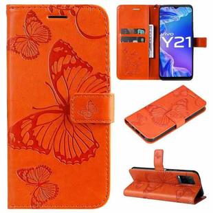 For vivo Y21 2021 / Y21s / Y33s Pressed Printing Butterfly Pattern Horizontal Flip PU Leather Case with Holder & Card Slots & Wallet & Lanyard(Orange)