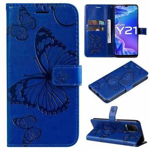 For vivo Y21 2021 / Y21s / Y33s Pressed Printing Butterfly Pattern Horizontal Flip PU Leather Case with Holder & Card Slots & Wallet & Lanyard(Blue)