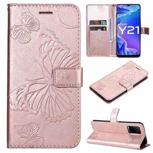 For vivo Y21 2021 / Y21s / Y33s Pressed Printing Butterfly Pattern Horizontal Flip PU Leather Case with Holder & Card Slots & Wallet & Lanyard(Rose Gold)