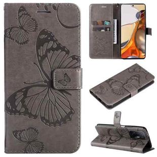 For Xiaomi Mi 11T / 11T Pro Pressed Printing Butterfly Pattern Horizontal Flip PU Leather Case with Holder & Card Slots & Wallet & Lanyard(Grey)