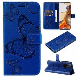 For Xiaomi Mi 11T / 11T Pro Pressed Printing Butterfly Pattern Horizontal Flip PU Leather Case with Holder & Card Slots & Wallet & Lanyard(Blue)