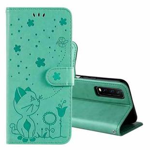 For vivo Y20 / Y20a / Y20s Cat Bee Embossing Pattern Shockproof Horizontal Flip Leather Case with Holder & Card Slots & Wallet(Green)