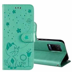 For vivo Y21 2021 / Y21s / Y33s Cat Bee Embossing Pattern Shockproof Horizontal Flip Leather Case with Holder & Card Slots & Wallet(Green)