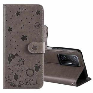 For Xiaomi Mi 11T / 11T Pro Cat Bee Embossing Pattern Shockproof Horizontal Flip Leather Case with Holder & Card Slots & Wallet(Grey)