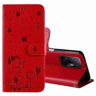 For Xiaomi Mi 11T / 11T Pro Cat Bee Embossing Pattern Shockproof Horizontal Flip Leather Case with Holder & Card Slots & Wallet(Red)