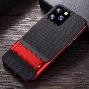 For iPhone 11 Pro Plaid Texture Non-slip TPU + PC Case with Holder(Red)