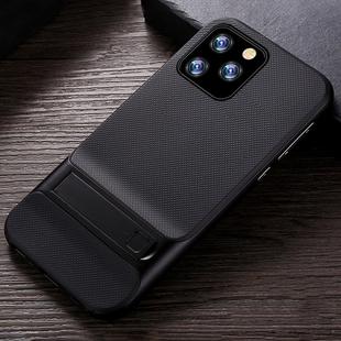 For iPhone 11 Pro Max Plaid Texture Non-slip TPU + PC Case with Holder(Black)